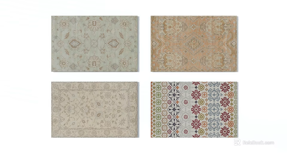 Square Rugs in Various Colors with Different Decorative Patterns for Home Decor 3d model