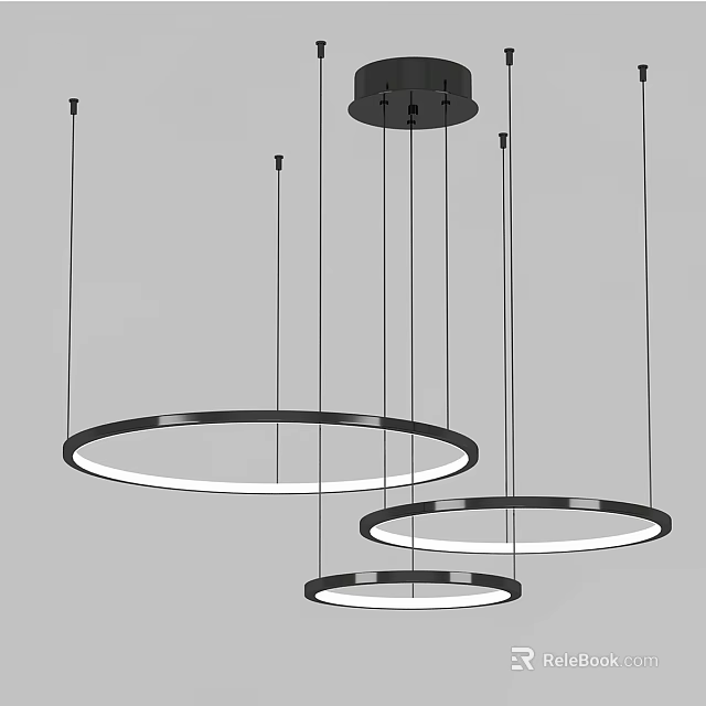 Modern Living Room Chandelier Design With Multiple Circular Rings And Hanging Cables 3d model 