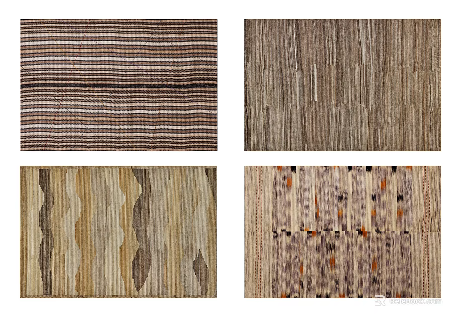 Handwoven Square Area Rugs Featuring Striped Wavy And Patchwork Patterns 3d model