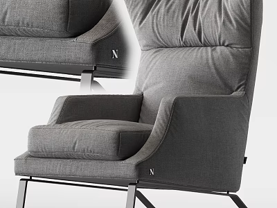 Modern Gray Single Sofa With Plush Padded Backrest Armrests And Metal Legs Design 3d model