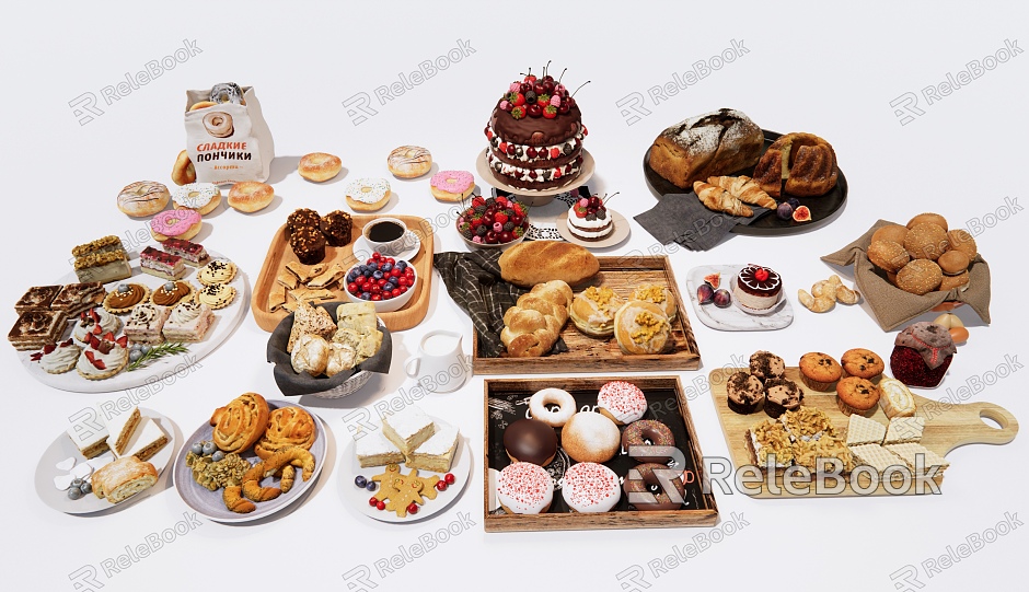 Bread Cake Pastry Dessert Afternoon Tea Food Drink Fruit model