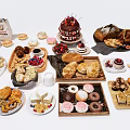 Assorted Fresh Bakery Desserts Including Cherry Cake Donuts Cookies And Bread Rolls