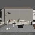 Modern Living Room Interior Design With Beige Sofa Coffee Table Floor Lamp Bookshelves And Plants