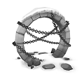 Stone Arch Structure Wrapped With Metal Chains And Surrounded By Scattered Stones 3d model
