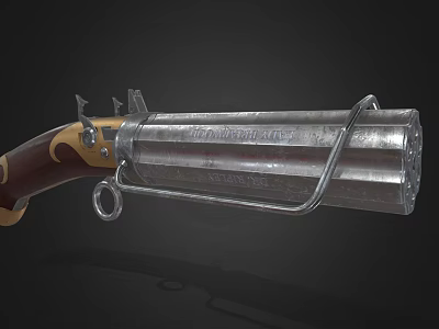 Vintage Firearm With Wooden Grip And Metal Barrel Featuring Engraved Text 3d model