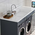 Modern Bathroom Cabinet Rack With Double Washing Machines White Countertop And Faucet