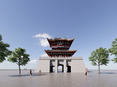 Chinese-style City Gate Tower 3d model