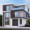 Modern Two Story Detached Villa With Large Windows Balcony And Green Surroundings