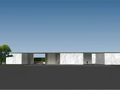 Modern White Stone Entrance Gate With Spacious Portal Blue Sky And Tree 3d model