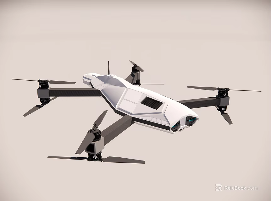Sleek White Drone Design With Four Rotors And Camera For Aerial Use 3d model 