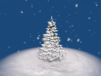 Snow Covered Pine Tree In Winter Scene With Falling Snowflakes And Deep Blue Sky 3d model