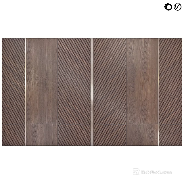 Dark Wooden Decorative Panels With Herringbone Pattern Metal Strips And Symmetrical Design 3d model 