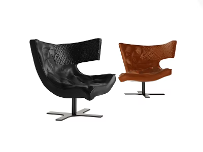 Modern Black and Brown Leisure Chairs with Quilted Pattern and Metal Cross Base Design 3d model