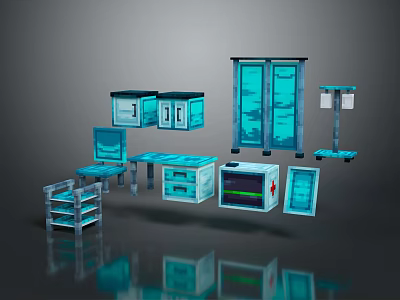 Modern Blue Medical Storage Cabinets With Transparent Doors Shelves And Drawers 3d model