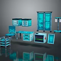 Modern Blue Medical Storage Cabinets With Transparent Doors Shelves And Drawers