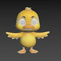 Yellow 3D Cartoon Duckling Character With Big Eyes And Spread Wings