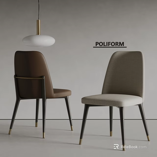 Modern Poliform Dining Chairs in Brown and Beige with Black Legs in Minimalist Interior 3d model 