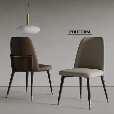Modern Poliform Dining Chairs in Brown and Beige with Black Legs in Minimalist Interior 3d model