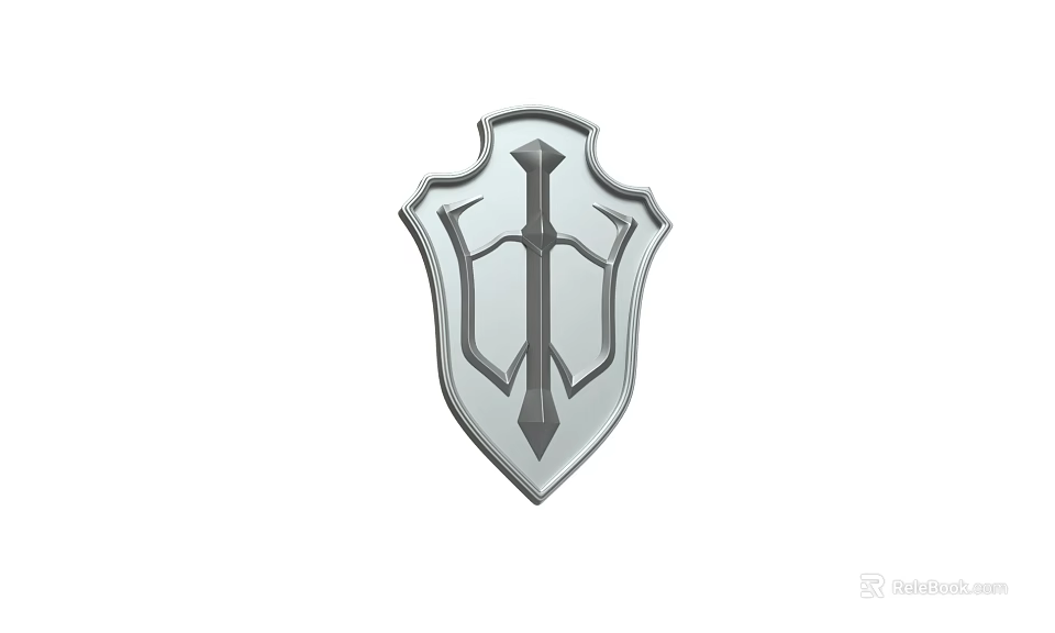 Silver Metal Shield With Central Sword Weapon Emblem Decorative Design 3d model 