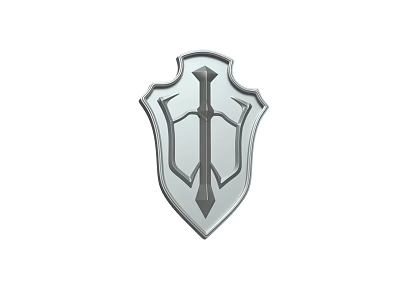 Silver Metal Shield With Central Sword Weapon Emblem Decorative Design 3d model