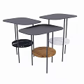 Modern Nested Side Tables With Black Tops Thin Metal Legs And Multi Material Shelves 3d model