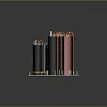 Black Cylindrical Structures With Orange Pipes On Top And Pink Base Supports