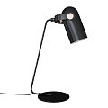 Modern Black Table Lamp with Curved Stand Cylindrical Head and Round Base