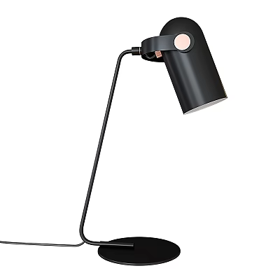 Modern Black Table Lamp with Curved Stand Cylindrical Head and Round Base 3d model