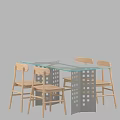 Modern Dining Table Set With Glass Top And Wooden Chairs For Home Dining Area