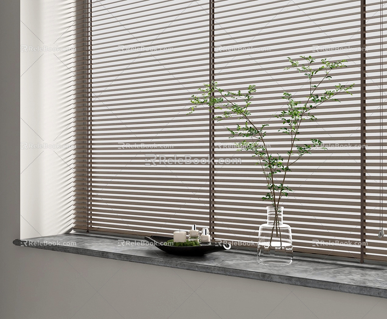 venetian blinds bamboo blinds wooden venetian blinds window sill 3d model