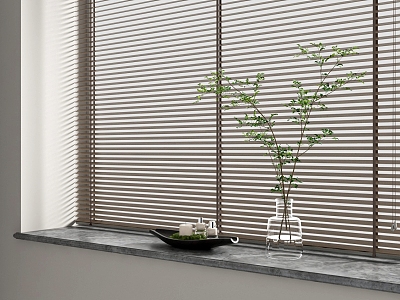 venetian blinds bamboo blinds wooden venetian blinds window sill 3d model