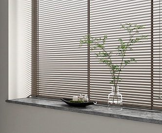 venetian blinds bamboo blinds wooden venetian blinds window sill 3d model