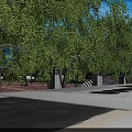 Modern School Building at Twilight with Spacious Square Green Plants and Road