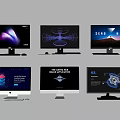 Various Computer Monitors Showing Different Display Screens and Matching Keyboards Mice