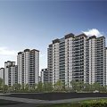 Modern High Rise Residential Buildings With Lush Greenery And Road Surroundings