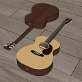 Two Acoustic Wooden Guitars Placed On Light Gray Wooden Floor For Musical Instrument