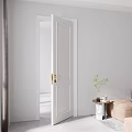 White Swing Door in Modern Minimalist Home Interior with Curtains Sofa and Potted Plant