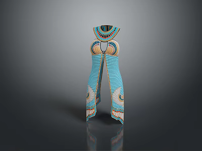 Blue Striped Dress With Circular Decorations And Colorful Patterns Design 3d model