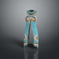 Blue Striped Dress With Circular Decorations And Colorful Patterns Design