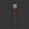 Red Metal Lighthouse Tower With Open Framework And Square Base 3d model