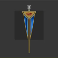 Yellow And Blue Pennant With Red Emblem Silver Ornament And Yellow Pole