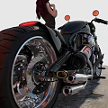 Custom Motorcycle Night Event With Woman Model Orange Wall Checkered Background And Tires