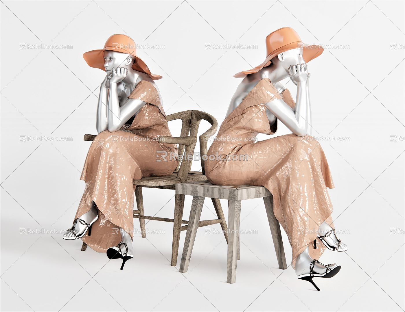 Modern Model Female Model Sitting Moteng Chair Leisure Chair Dining Chair Tea Chair Hat Clothing Model 3d model