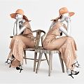 Modern Model Female Model Sitting Moteng Chair Leisure Chair Dining Chair Tea Chair Hat Clothing Model 3d model