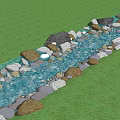Tranquil Garden Landscape Featuring Natural Stream Stones Lush Green Grass And Plants