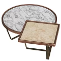 Round and Square Coffee Tables with Marble Tops Wood Frames and Brass Legs