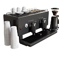 Black Electric Coffee Machine With Stacked White Cups And Coffee Grinder 3d model