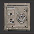 Industrial Control Panel With Textured Metal Surface Central Knob Buttons And Interface Slots