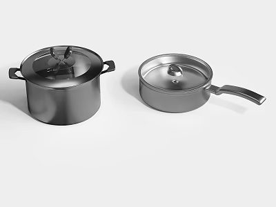 Stainless Steel Cookware Set Including Two Pots With Lids And Handles 3d model