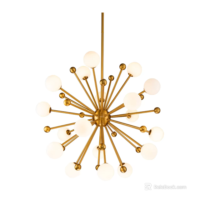 Modern Golden Chandelier With Radiant Metal Frame White Spherical Bulbs Contemporary Lighting Design 3d model 